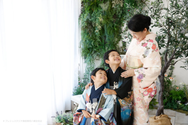 親子で着物の七五三記念写真撮影