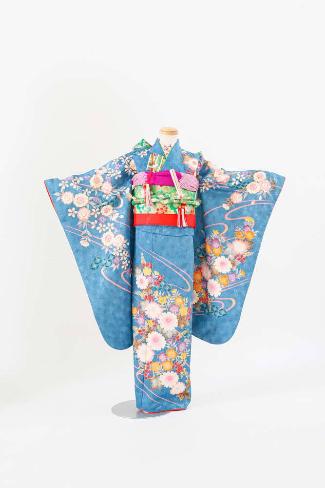 プレシュスタジオ横浜港北店 et Fleur 七五三レンタル着物 青の花柄