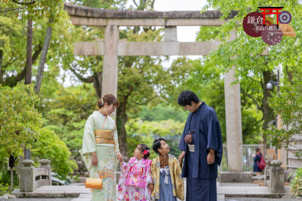 鎌倉鶴岡八幡宮で七五三の出張撮影 家族でお着物