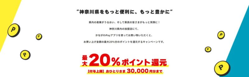 神奈川県をもっと便利に、もっと豊かに 最大20%ポイント還元 付与上限おひとりさま30,000円分まで