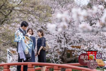 桜咲く鎌倉鶴岡八幡宮でお宮参りの出張撮影