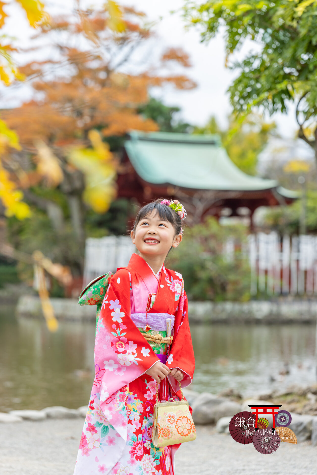 鎌倉で七五三写真の出張撮影 赤い着物の女の子