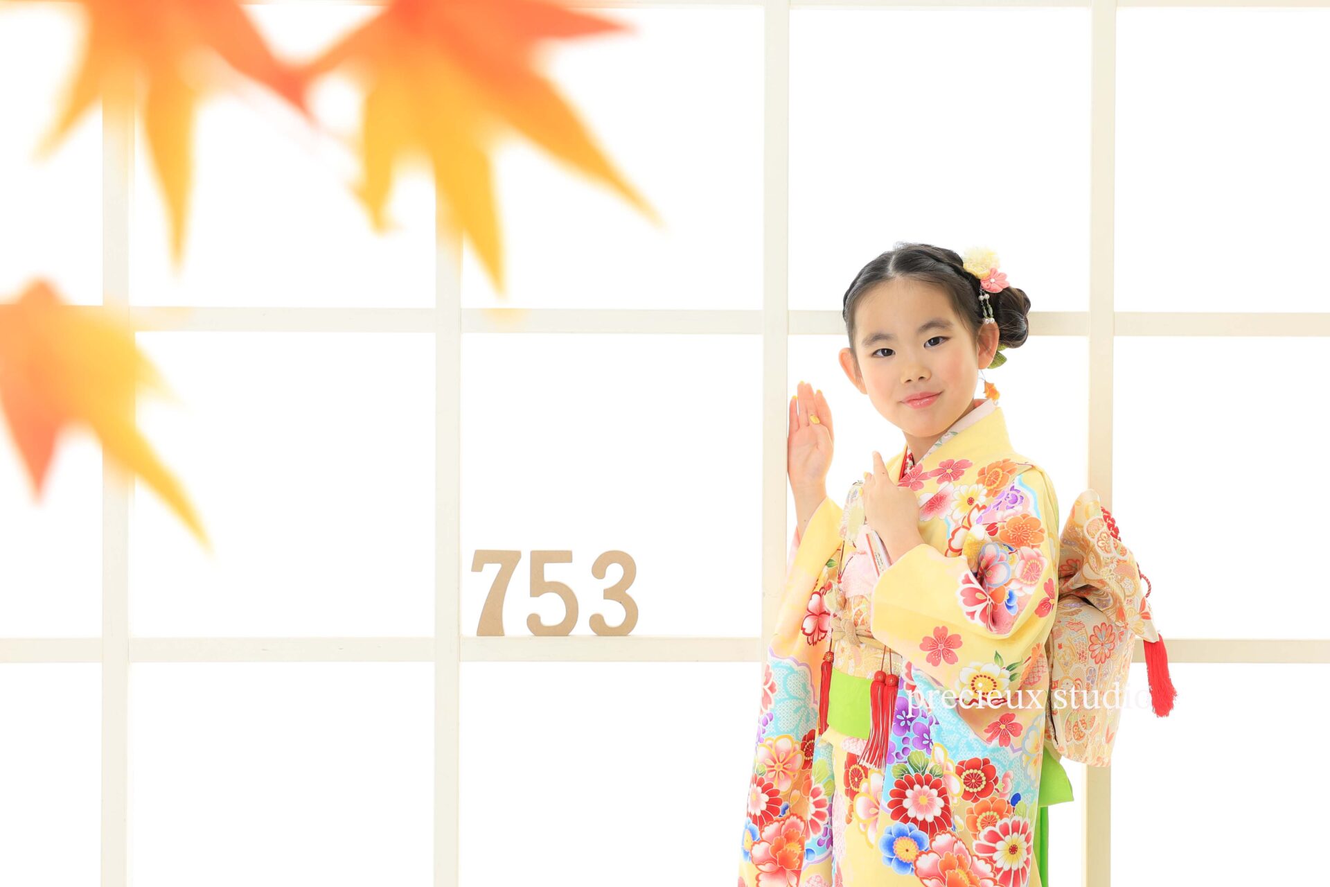 黄色のドレス&着物で7歳の七五三記念写真撮影 プレシュスタジオ八王子