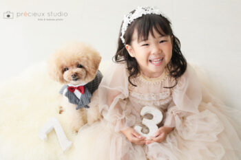 3歳のお誕生日写真撮影 7歳の愛犬と一緒に